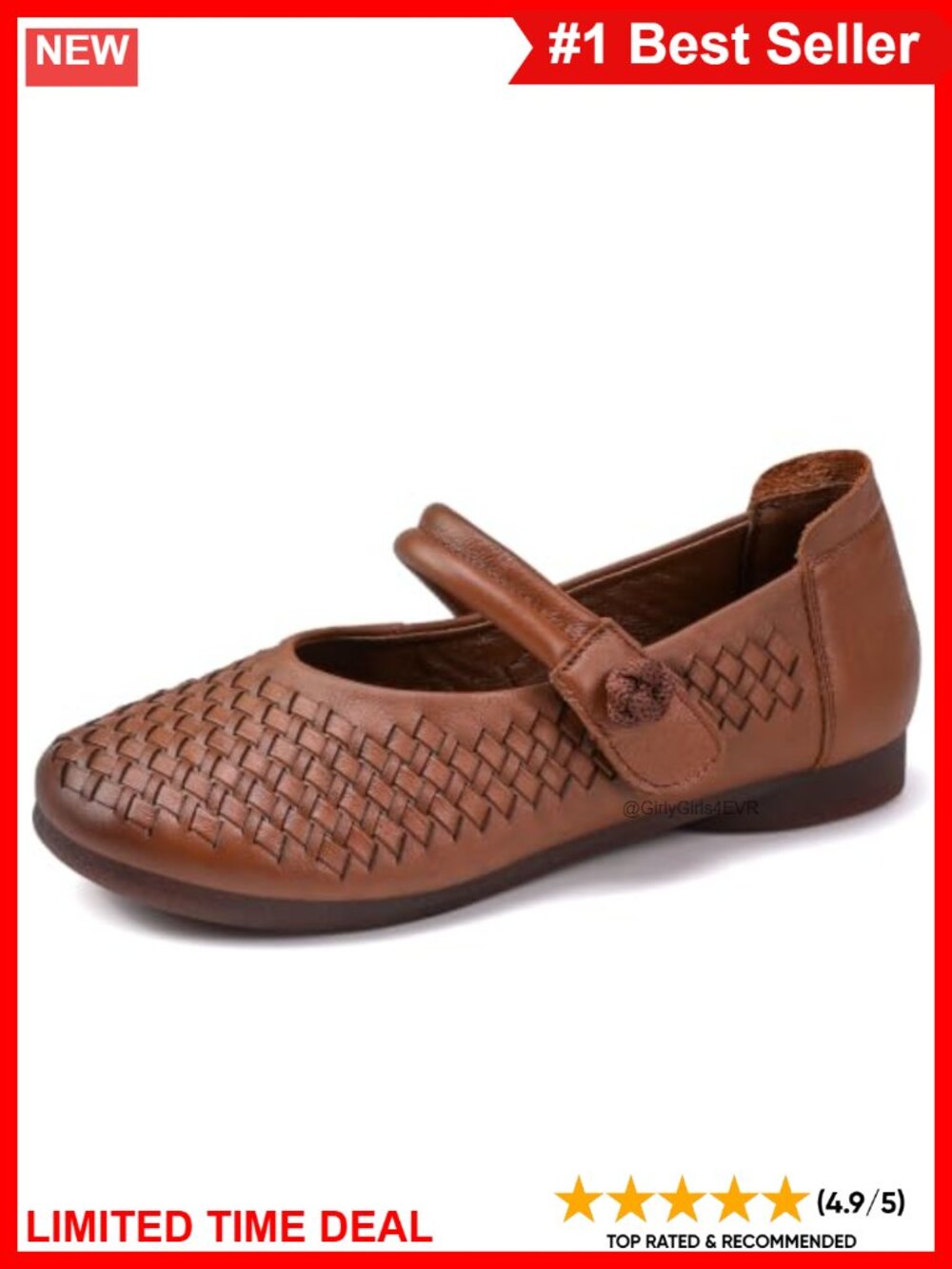 Woven Leather Mary Jane Flats Round Toe Ballet Shoes Women